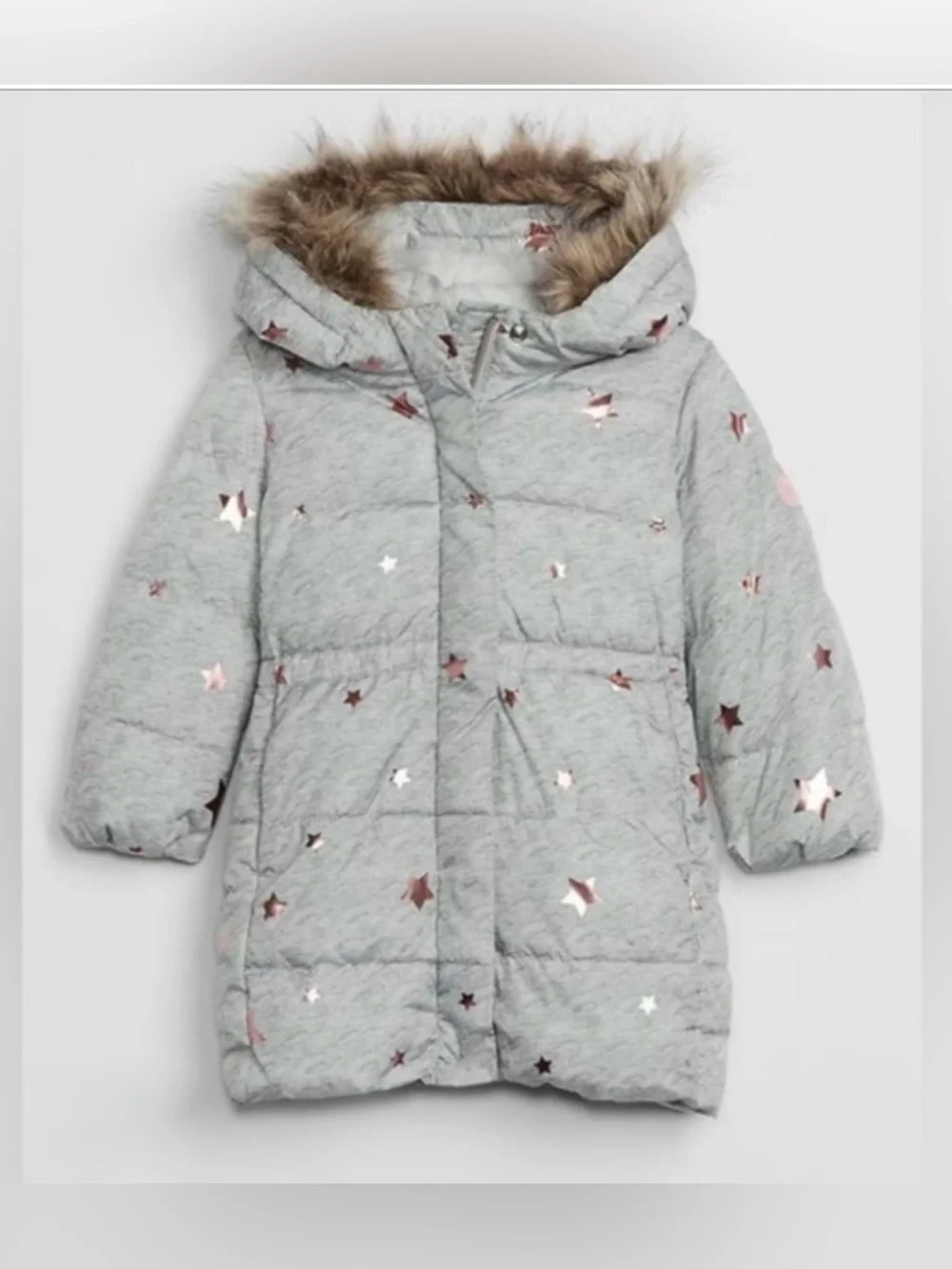 Baby GAP 🩶GRAY WITH ROSE-GOLD STAR ACCENTS🩶 3 YRS TODDLER PUFFER COAT 🌟EUC🌟